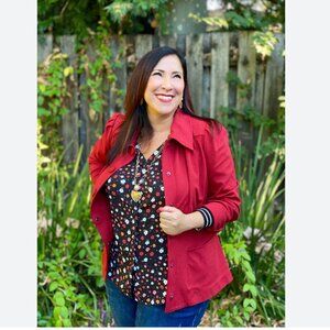 Cabi Valentine Cheerful Floral Blouse #3957 Button Up Mixed Media Size L